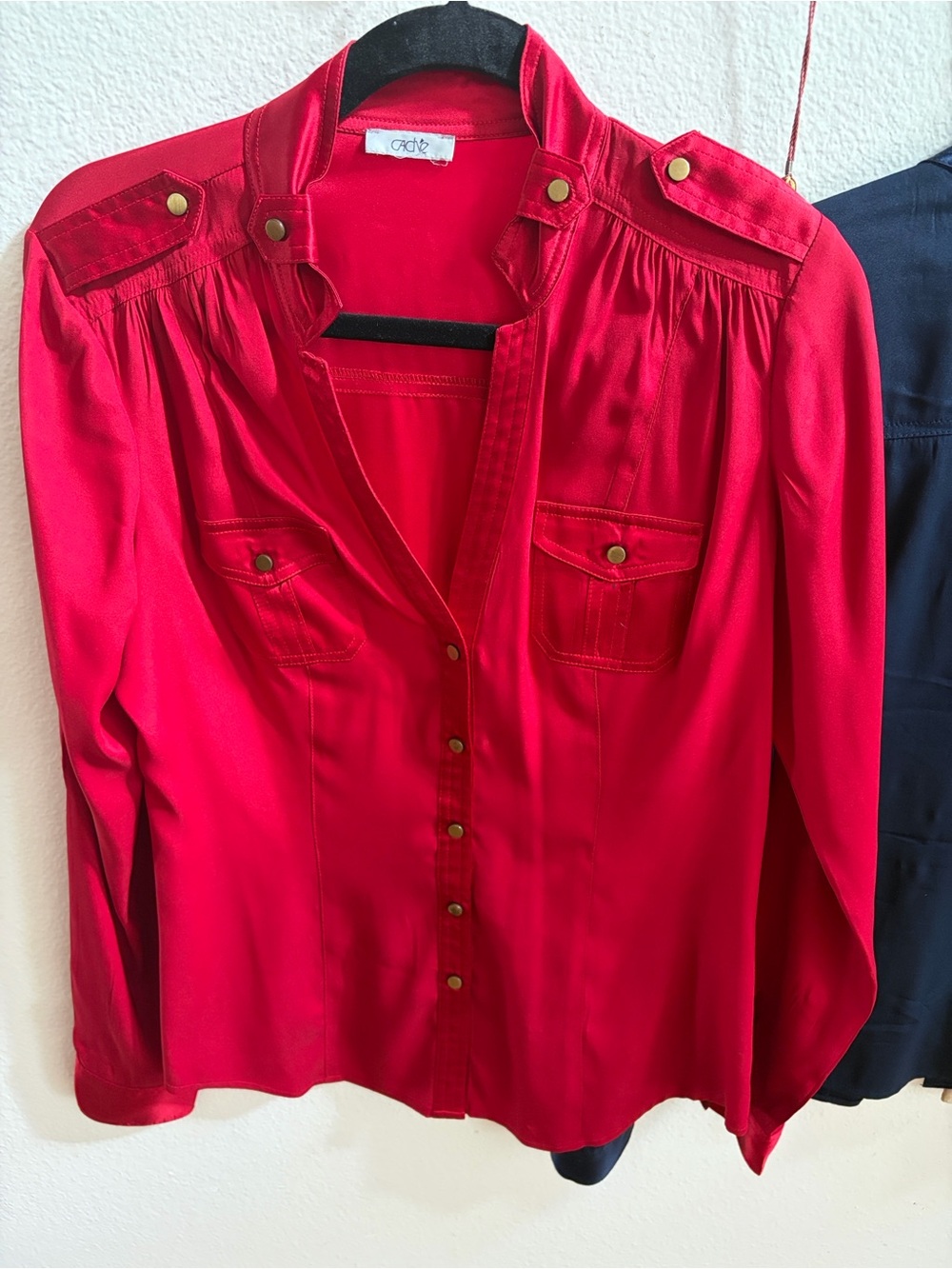 3 Cache Gold, Red, Navy Blue  Snap-Front Utility Blouse